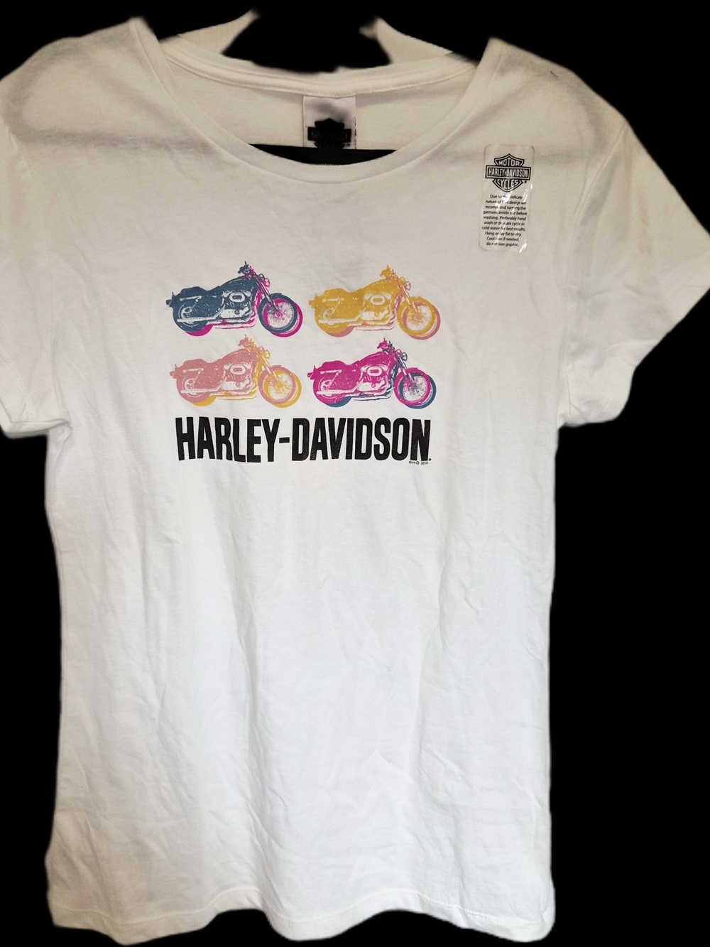 Harley-Davidson White Tee with Colorful Pop Motorcycle Prints